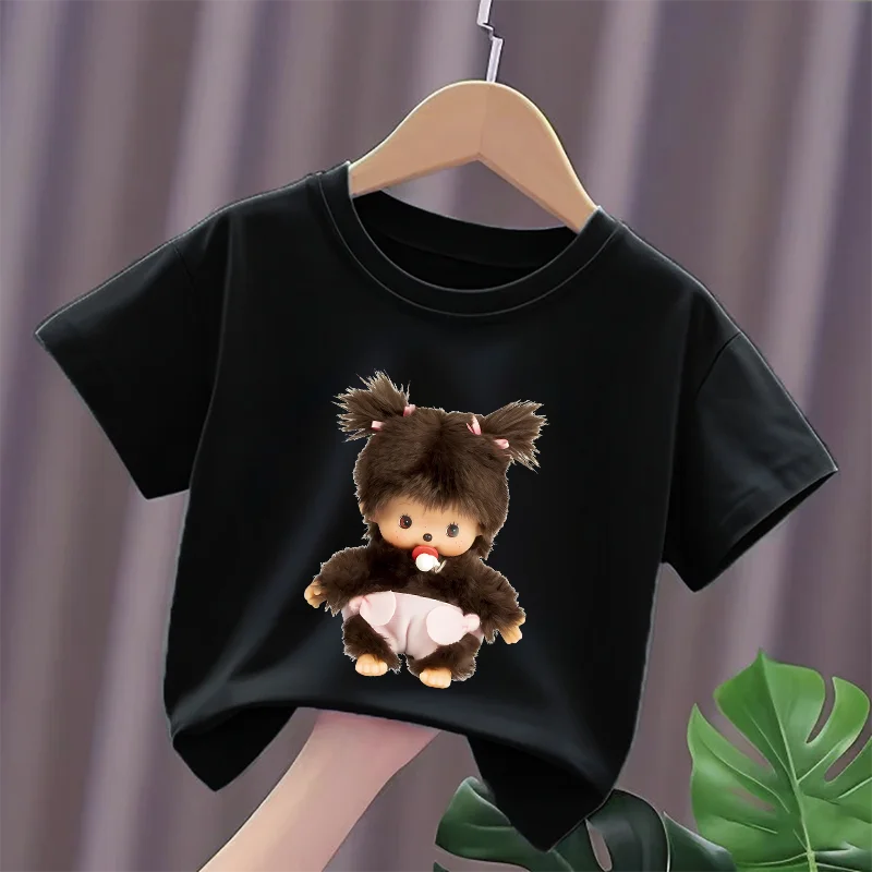 Monchhichi Children Short Sleeve T Shirt Anime Cartoon Print Cotton Tees Girls Kawaii Summer Casual Crew Neck Tops Kids Gifts view 5