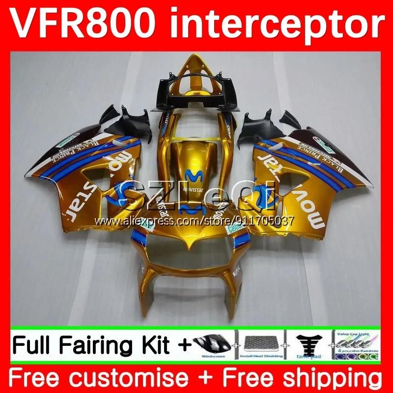 Body For HONDA Interceptor VFR 800 RR CC Movistar Gold 800RR VFR800RR 98 99 00 01 42No.24 VFR800 RR 1998 1999 2000 2001 Fairings