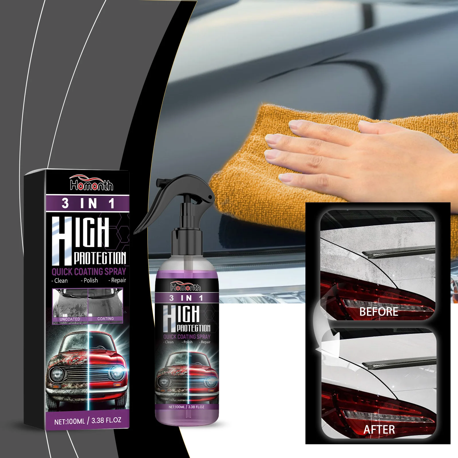 High Protection 3-in-1 Coating Spray Long Lasting Oil, Water, and Stain Resistant Cleaning and Maintenance