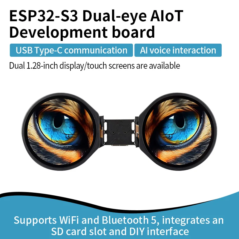 ESP32-S3 1.28inch Double Eye Round LCD AIoT Development Board, Onboard Dual 1.28inch IPS Displays, 240 × 240 Resolution