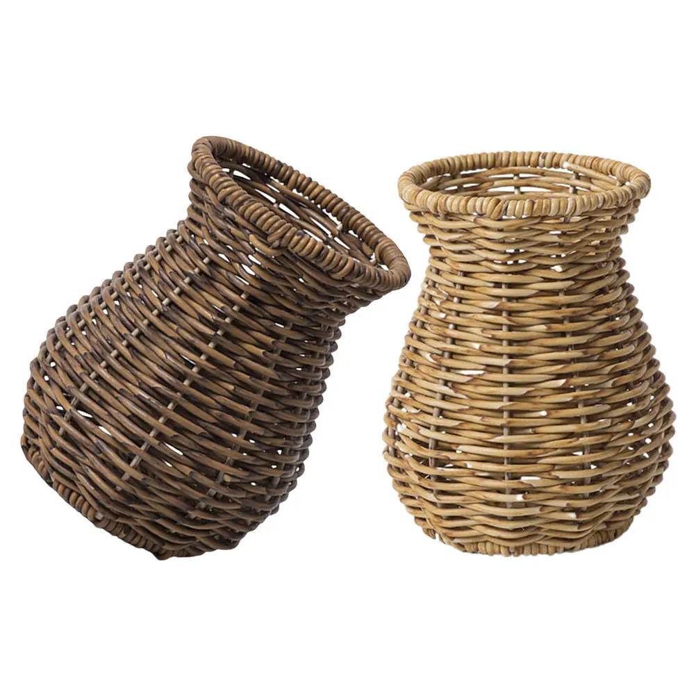 

2Pcs Imitation Rattan Vase Rustic Handwoven Flower Pot for Tabletop Floral Arrangements Farmhouse Style Decoration