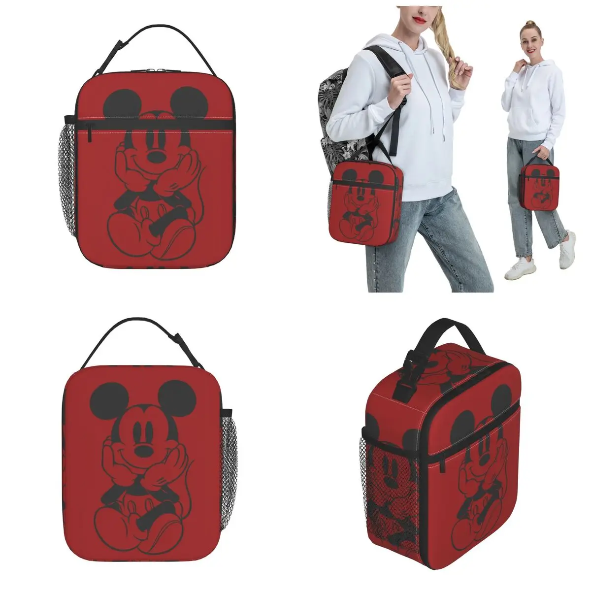 Red Mickey Mouse Thermal Insulated Lunch Bag for School Portable Food Bag Cooler Thermal Lunch Boxes image 2