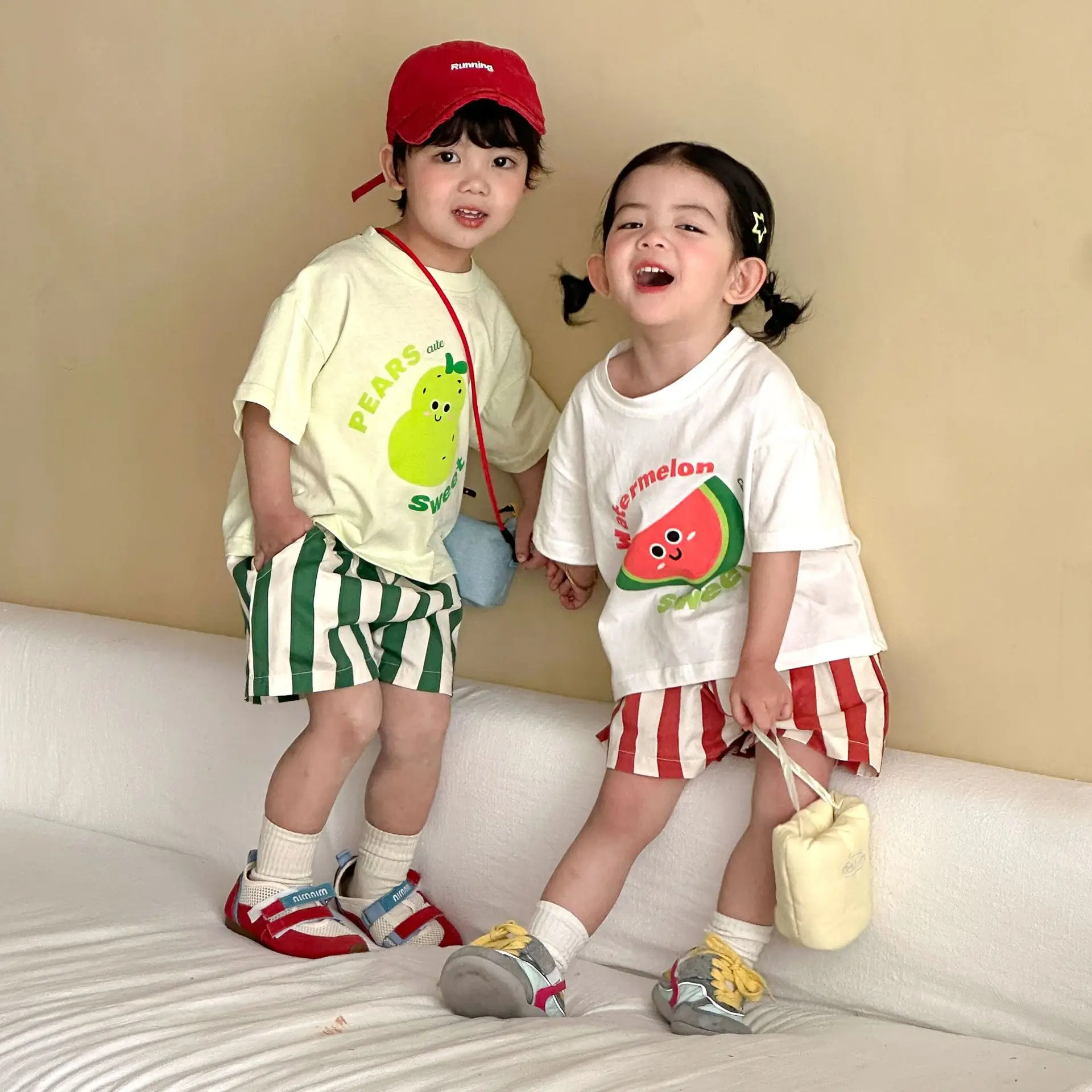 

Summer Kids Cute Clothes Set 1-10T Boys Shorts Set Cartoon T Shirts+Striped Shorts Baby Girls Outfits Toddler Short Sleeve Suits