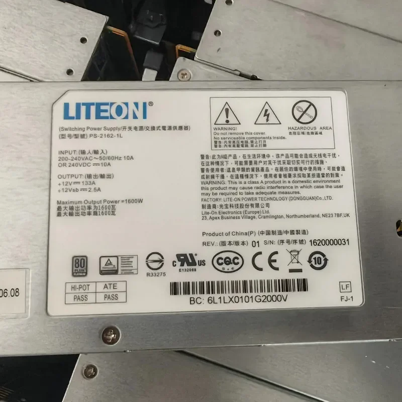 for Lite-On 1600W 12V 133A Server Power Supply Silent Platinum Efficiency High Performance PSU for Data Center and Mining