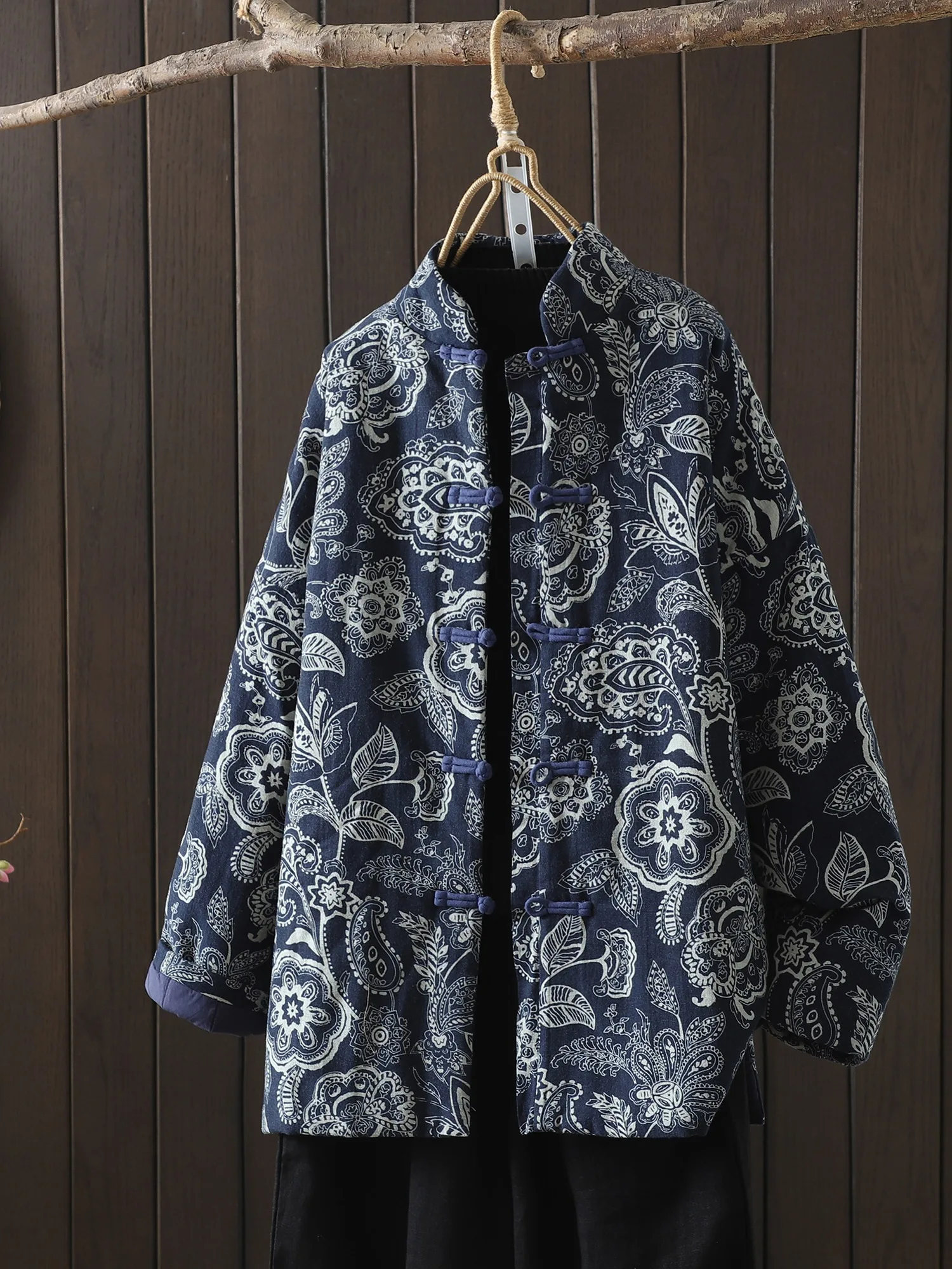 Thickened Warmth Cotton Jacket Northeast Big Flower Coat Young Winter Style Ethnic Wind Button up Improved Tang Costume Cotto...
