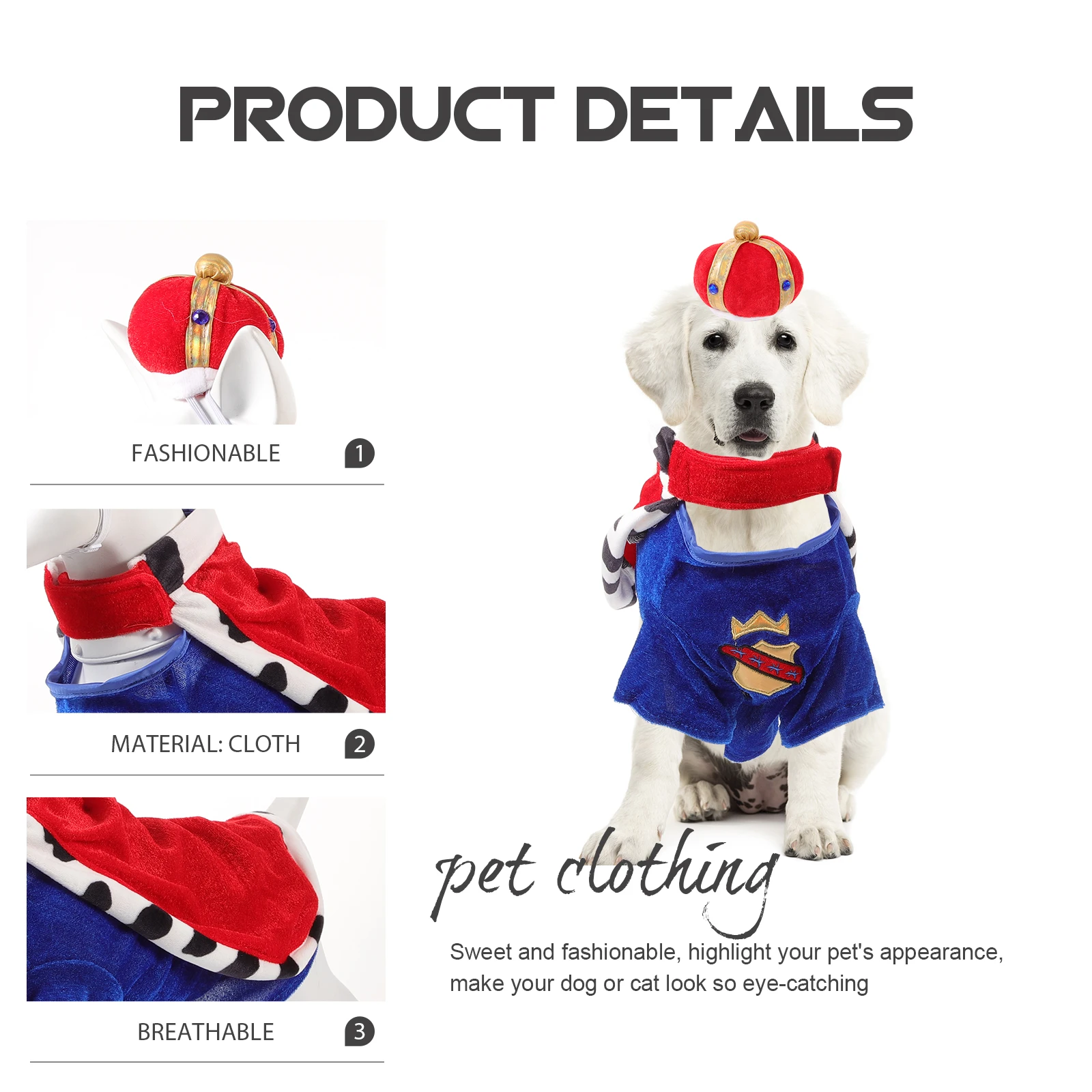 

Crown Hat Pet Overcoat Skin Friendly Safe No Smell Fade Proof Dog Costume Christmas Apparel Small Size Dog Mantle