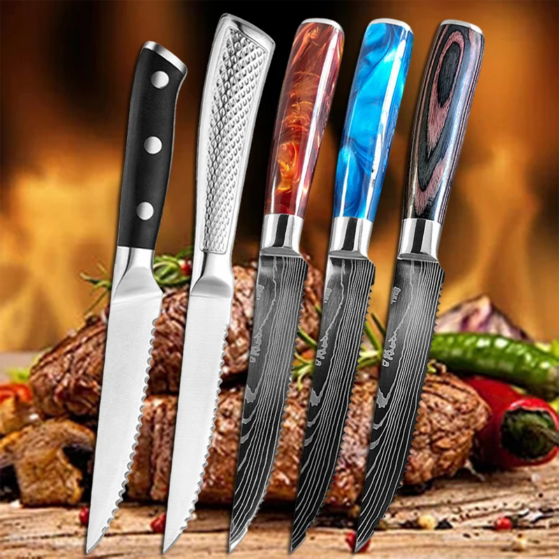 Stainless Steel Steak Knife Kitchen Serrated Knife Beef Cutting Bread Fruit Knife Cooking Tools