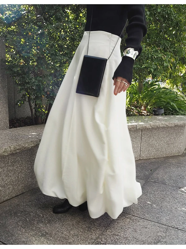 High Waist Balloon Lantern Half Skirt Retro OL Commute Design Pure Color 3D Long Skirt Commute City Casual Daily Travel Date