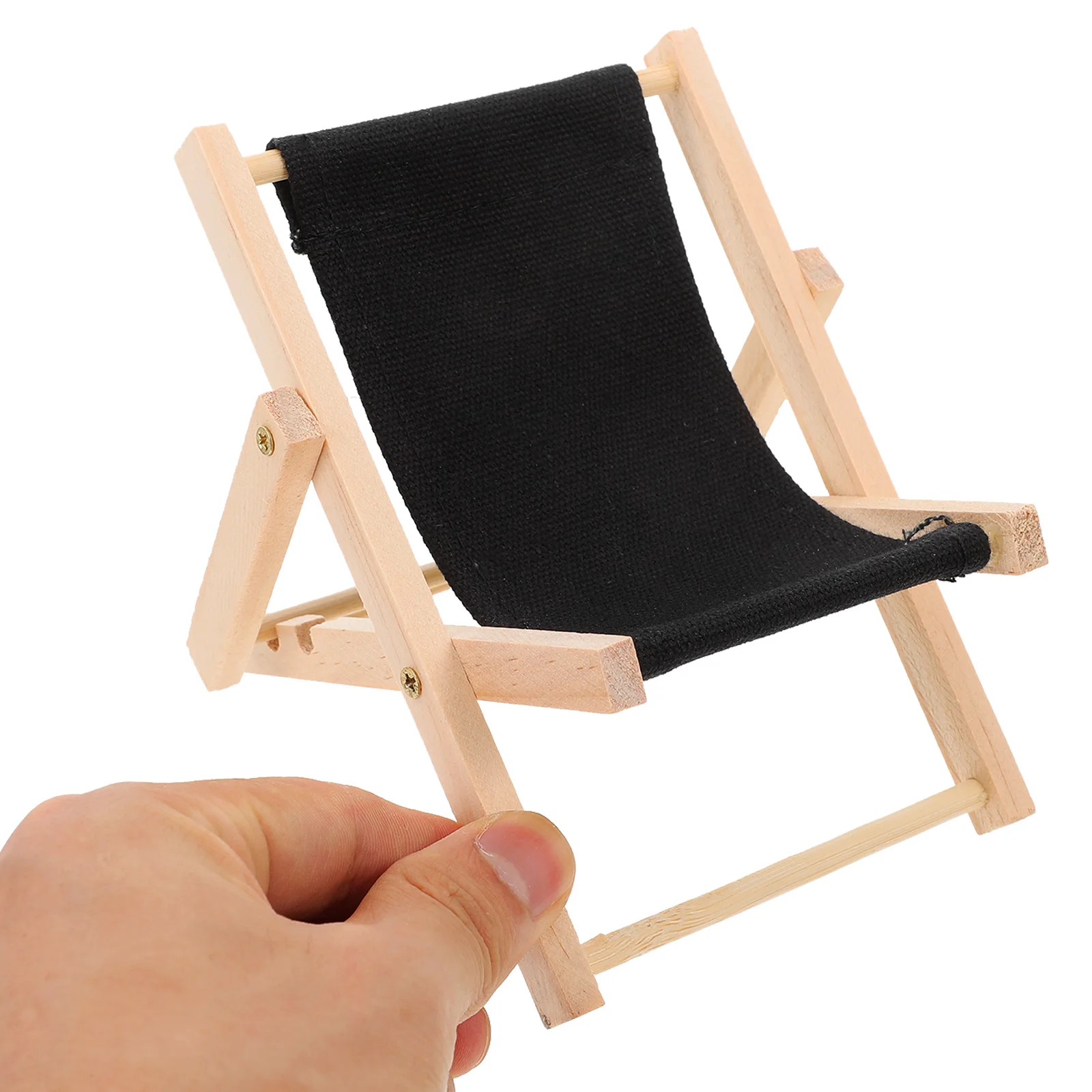 Mini silla de playa plegable de Color negro, modelo de sillón, muebles de juguete en miniatura de madera, decoración de micropaisaje, simulación de hogar