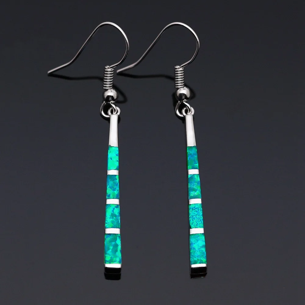 Classic Tassel Striped Blue Fire Opal Long Drop Earrings for Women Engagement Wedding Party Jewelry Gifts Drop Shipping