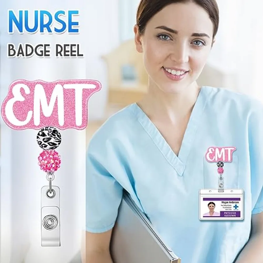 EMT Badge Reel Holder Retractable with ID Clip for Nurse Nursing Name Tag Card White Emergency Medical Technician Alligator Cli