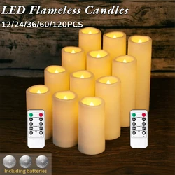 12-120PCS Flickering LED Candles Wedding Decor Flameless Candles with Remote Control Battery Operated Tealight Dinner Home Party