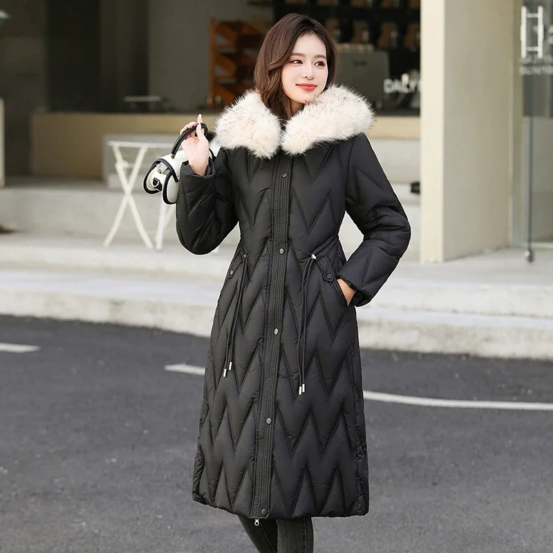2025 신상 겨울 여성 파카 인조 털 칼라 후드 롱패딩 여성 다운 코튼 패딩 파카 아우터 여성 오버코트