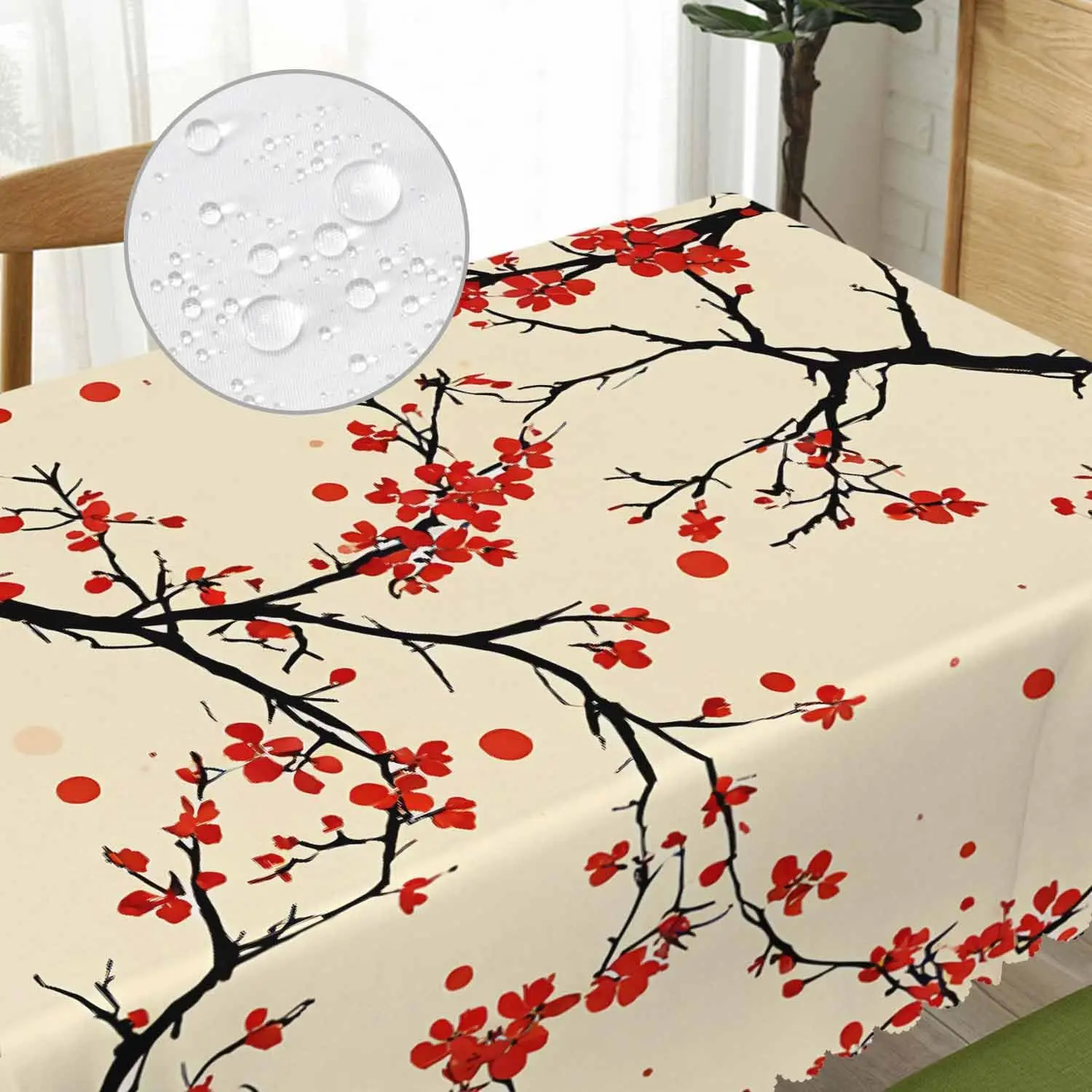Elegant Cherry Blossom Pattern Tablecloth Table Cover for Dining Room Home Decoration Spring Floral Party Linens