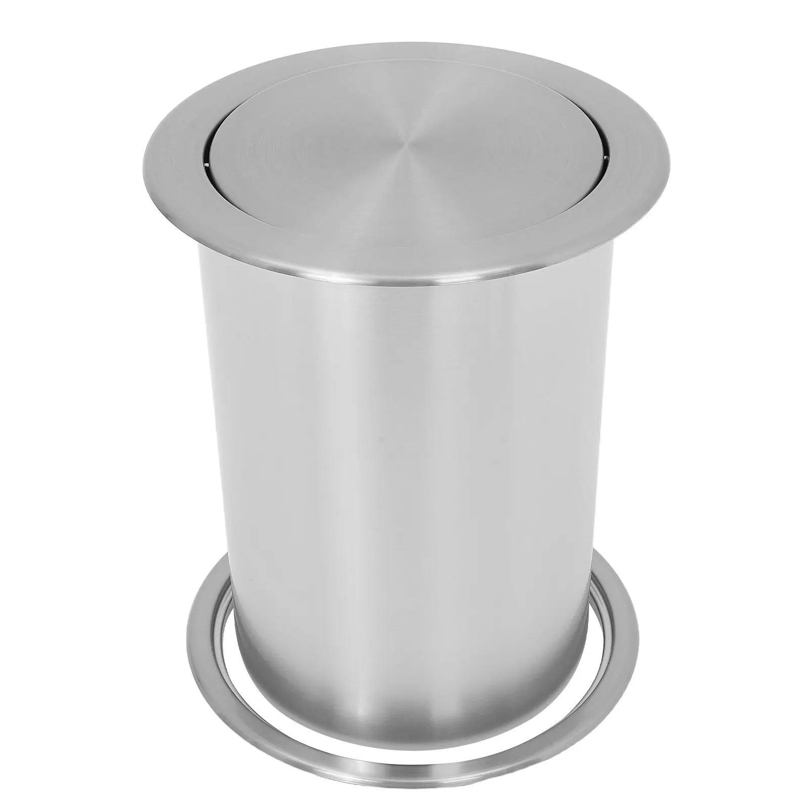 

Countertop Drop In Trash Can with Lid Embedded Stainless Steel Garbage Chute for Kitchen Home Hotel Built In Round Bin