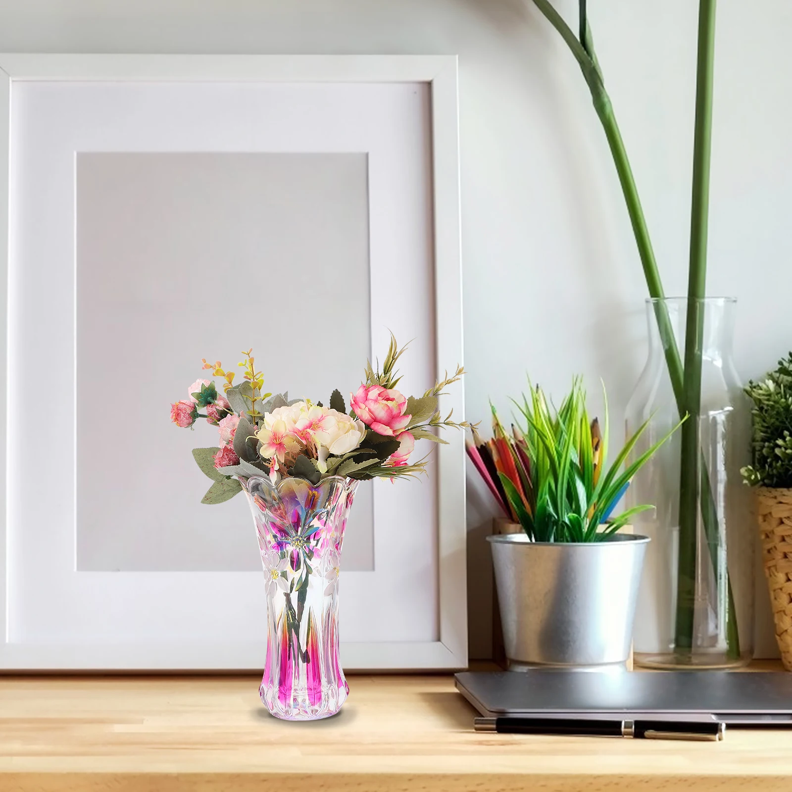 

1Pcs Thickened Glass Flower Vase Creative Desktop Vase Ornament Home Flower Arrangement Decor Desktop Ornament