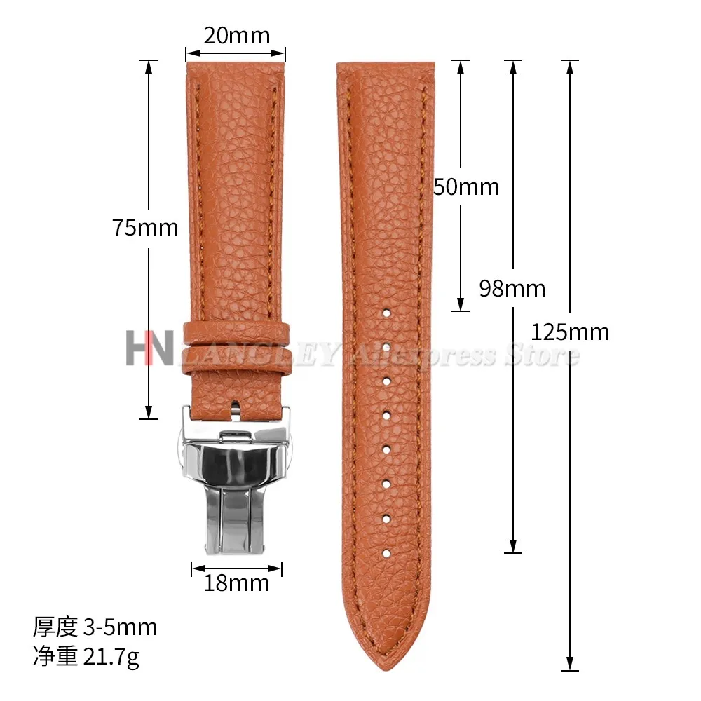 12/14/16/18/19/20/22/24mm Kalbsleder-Uhrenarmband mit Litchi-Prägung, Echtleder-Armband mit Schmetterlingsverschluss, Uhrenzubehör – Detail 1