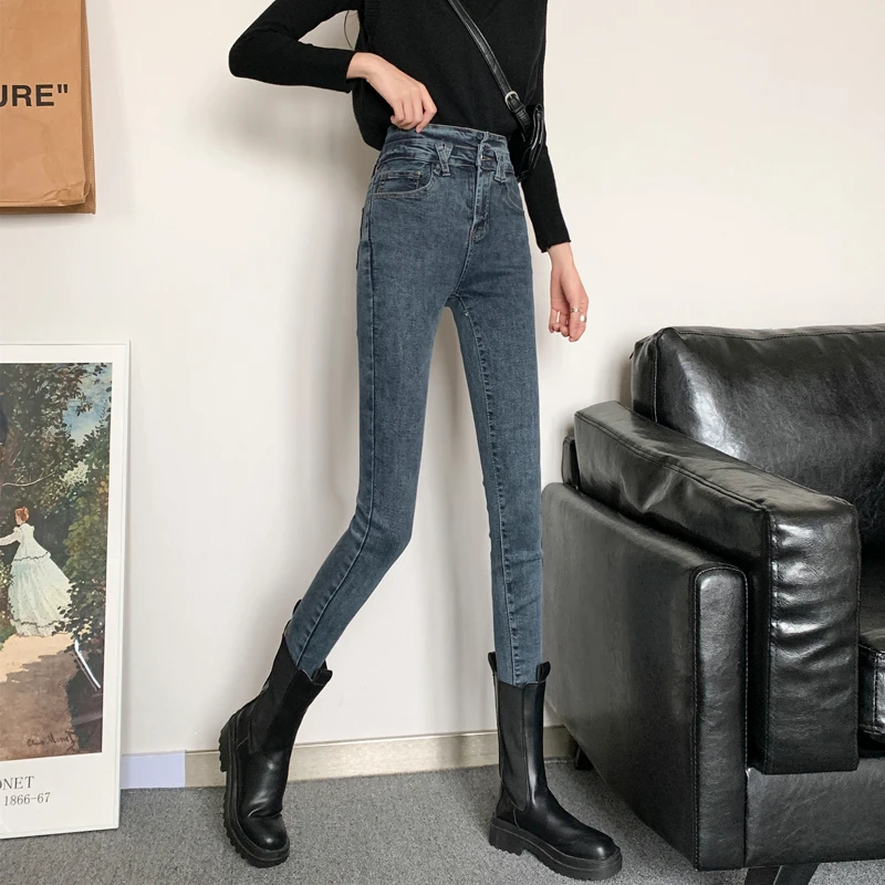 

Women 2024 Spring Autumn New Solid Color Skinny Jeans Female High Waist Pencil Pants Ladies Slim Straight Denim Trousers S709