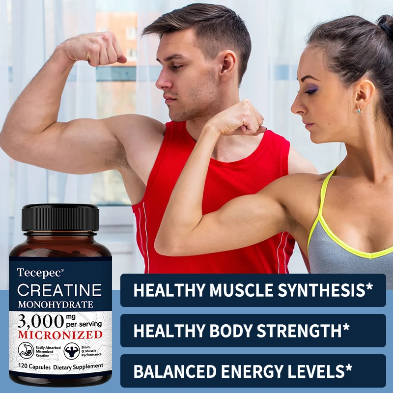 Creatine Monohydrate 3000 Mg Capsules, Supports Pre-Workout and Healthy Muscles, Focus & Memory, Easy To Absorb