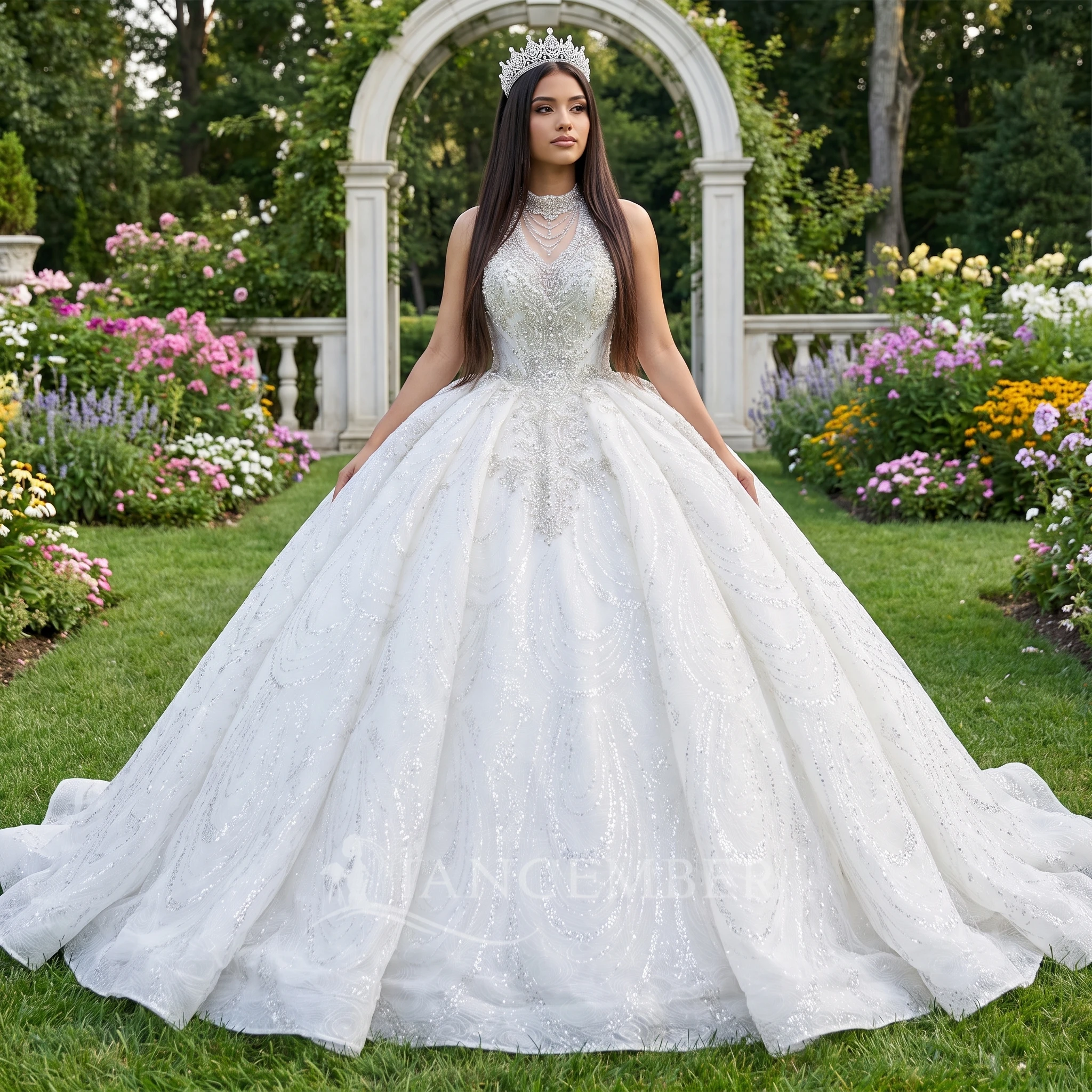 Ball Gown Chic Wedding Dresses Halter Vestido De Novia Custom Made Bridal Gown Customized Sleeveless vestidos de novia boda