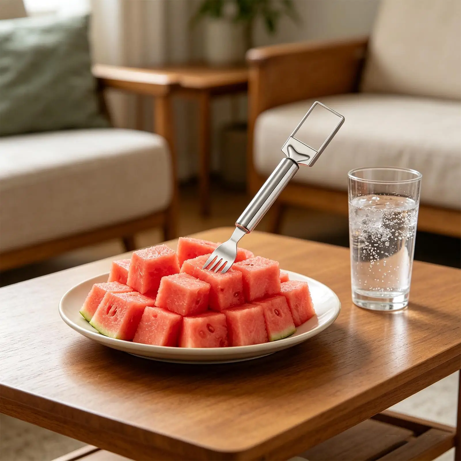Watermelon Fork Slicer Cutter Double Headed Kitchen Fruit Fork Stainless Steel Fruit Cutter For Kitchen Home Picnic Barbecue
