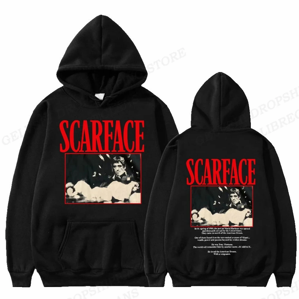 Men Fashion Hoodie Japanese Y2k Fleece Sweatshirt Movie Scarface Tony Montana Hoodies Sweatshirts Mens Clothing Scarface Hoodies