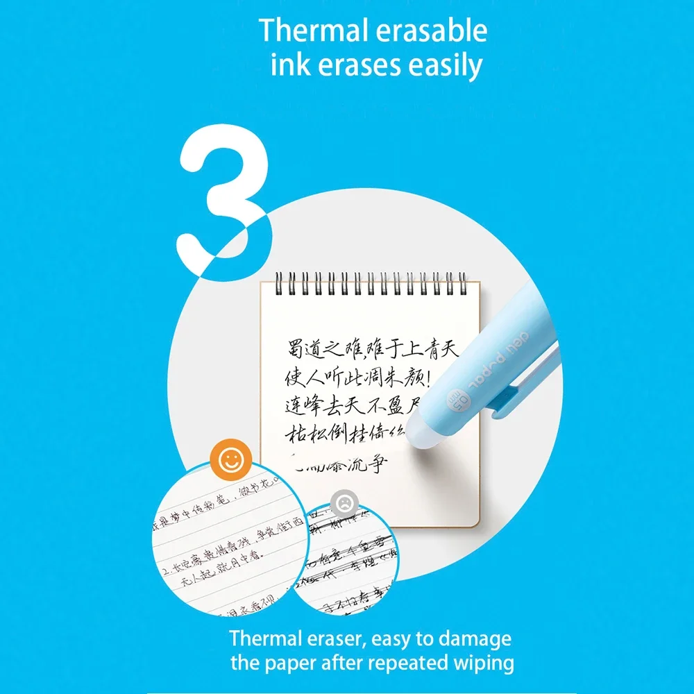 Imagem -04 - Deli Caneta Gel Apagável 0.5 mm Caneta Gel Termicamente Apagável Azul Preto Recarga de Tinta para Material Escolar Caneta Apagável Presente do Miúdo