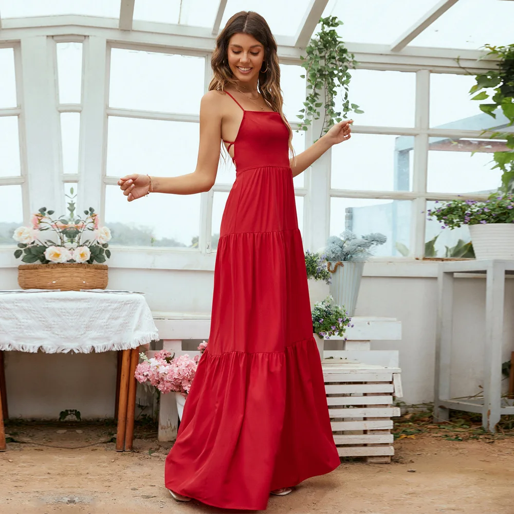 2026 New Arrival European Style Backless Dress Flared A-line Swing Hem Slim Waist Elegant Evening Party Dresses