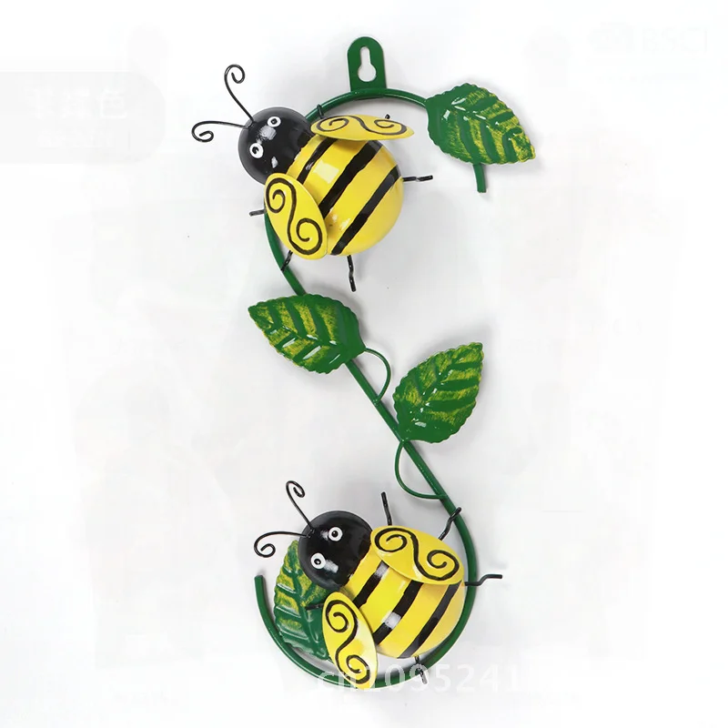 Wrought Iron Wall Decorations Bee Ladybug Geometric Shapes Metal Pendant for Home Entrance TV Background Creative Hanging