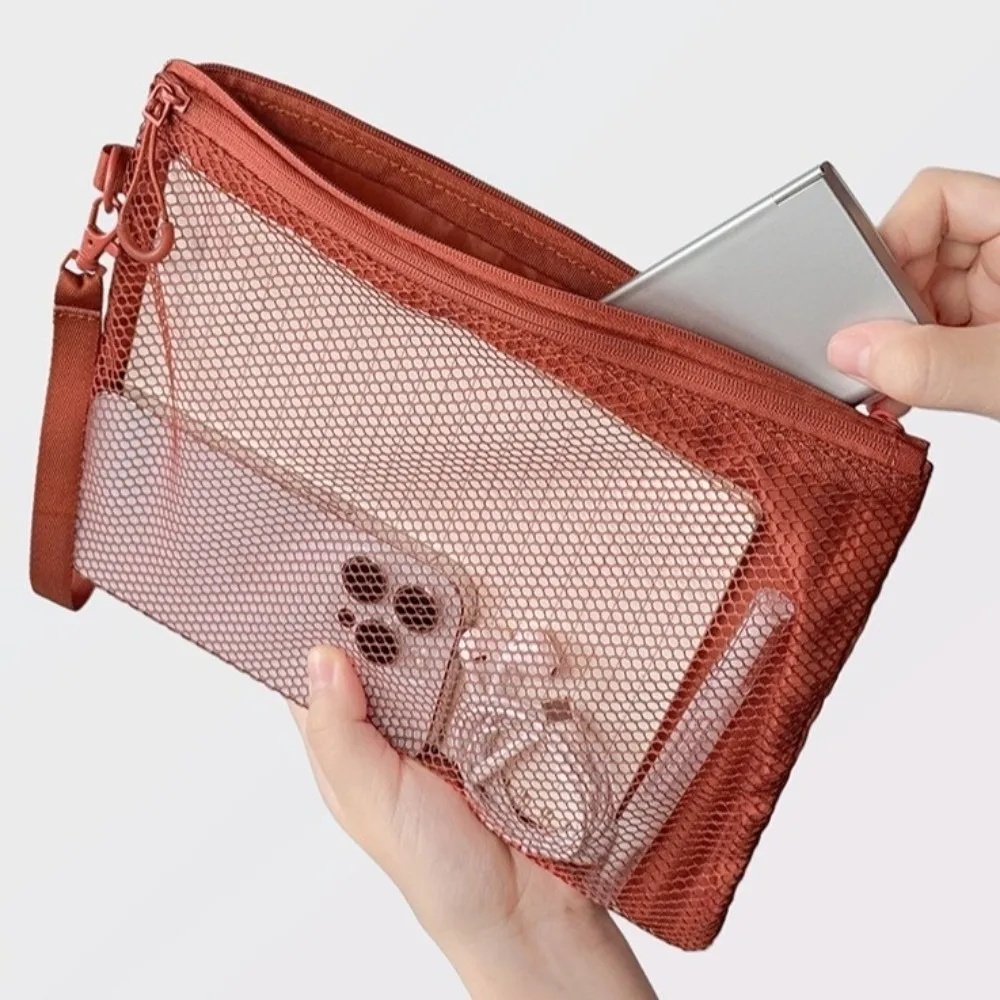 Modische, leichte Netz-Aufbewahrungstasche mit Reißverschluss, einfarbige Kosmetiktasche, multifunktionale Make-up-Tasche aus Polyester, Make-up-Aufbewahrung