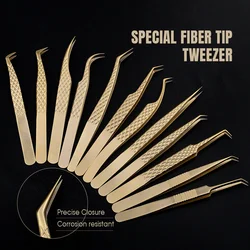 Fadvan Tweezers for Lashes Extension Fiber Tips Stainless Steel Makeup Tweezers Anti-static Free Print Your Logo