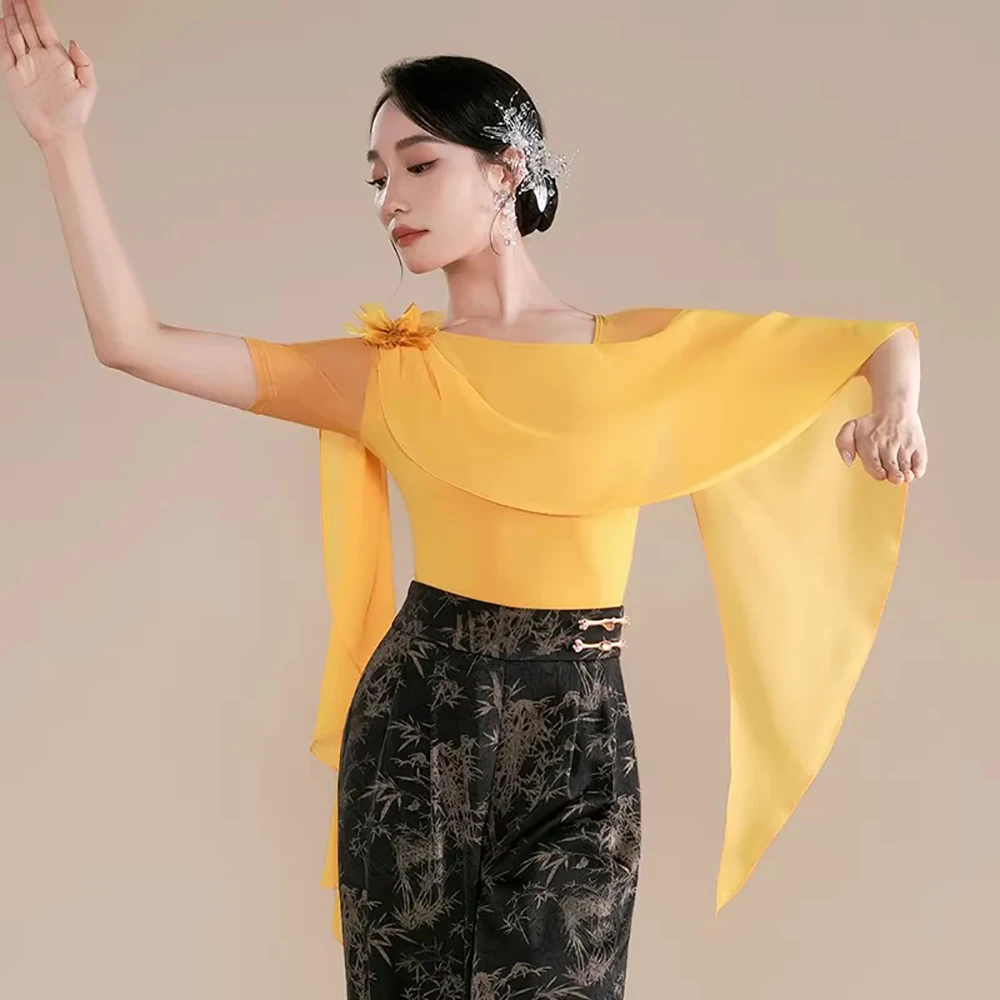 

Элегантный топ для латиноамериканских танцев для женщин, купальник для бальных танцев с коротким рукавом, одежда для сальсы, румбы, танго, вальса, тренировочная одежда.