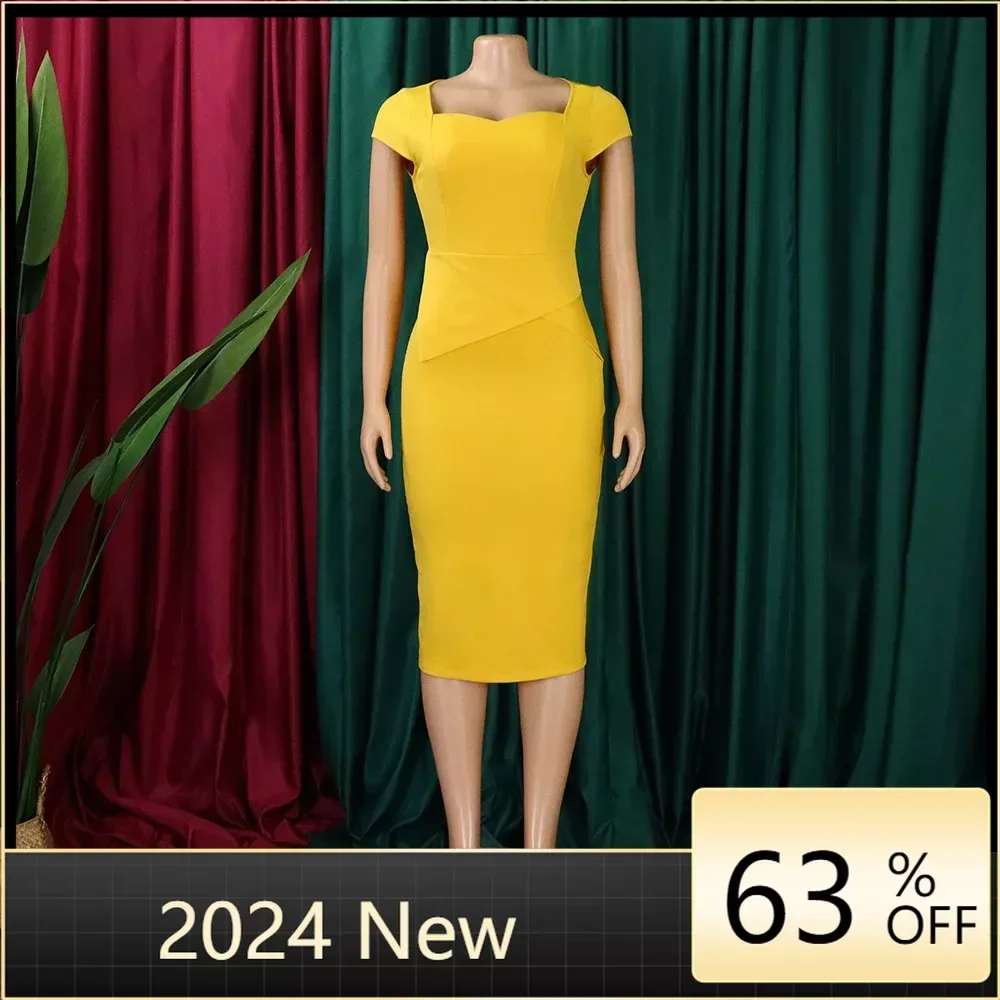 

Women Dress 2023 for Church Elegant Ladies Summer Office Wear Casual Dress Bodycon Knee Length Solid Color Peplum Pencil Dress