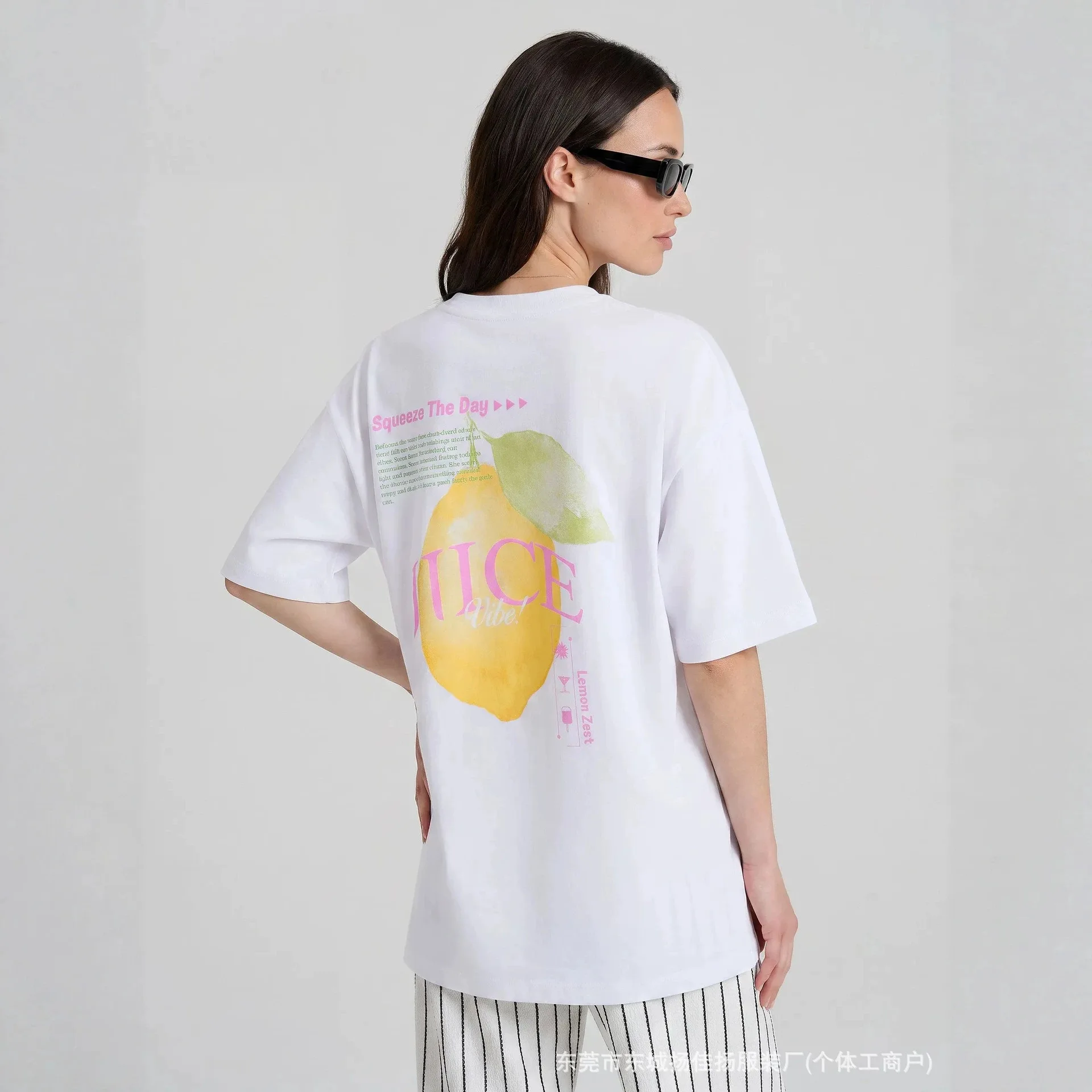 Loose Sweet Cute Squeeze The Day Lemon Back Print Cotton T Shirt Women Nice Vibe Graphic Summer Beach Casual Short Sleeve Top
