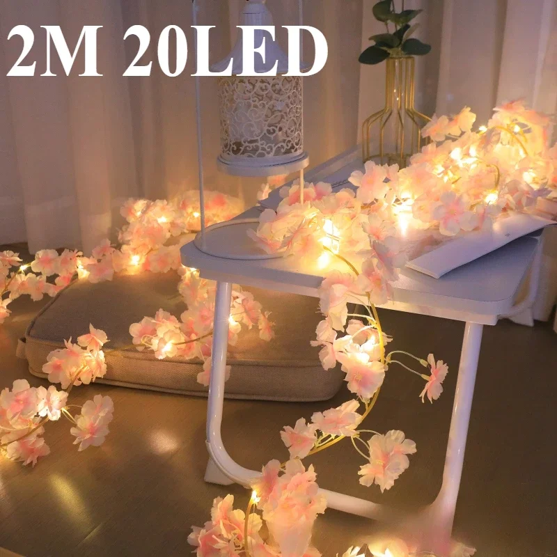 2M 20 luces LED de cadena de flor de cerezo luz de vid de flor Artificial para dormitorio, fiesta, jardín, chimenea, decoración de escaleras