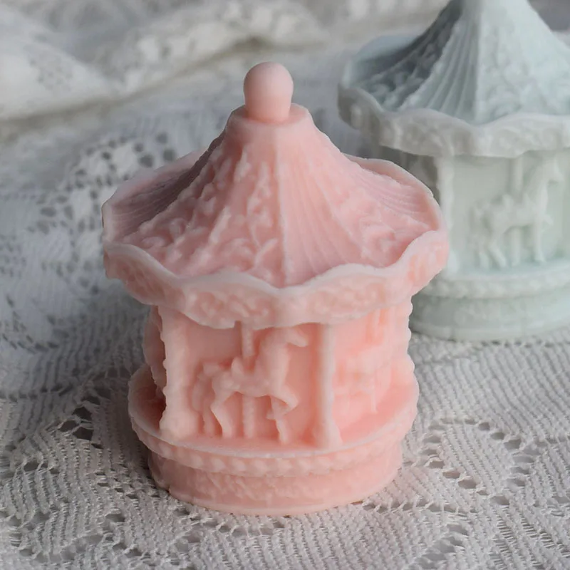 Playground Carousel Silicone Candle Mold Relief Horse Soap Resin Plaster Making Tool Castle Chocolate
