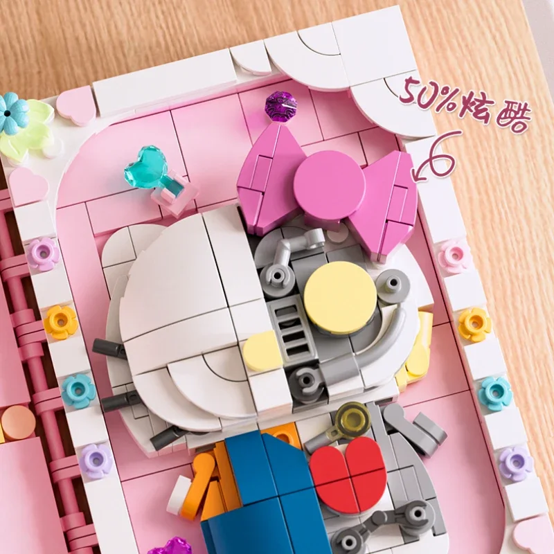 Sanrio Building Block Book Cartoon Hello Kitty Kuromi Cinnamoroll Photo Frame Small Particles Assembly Toy Model Ornament Gift