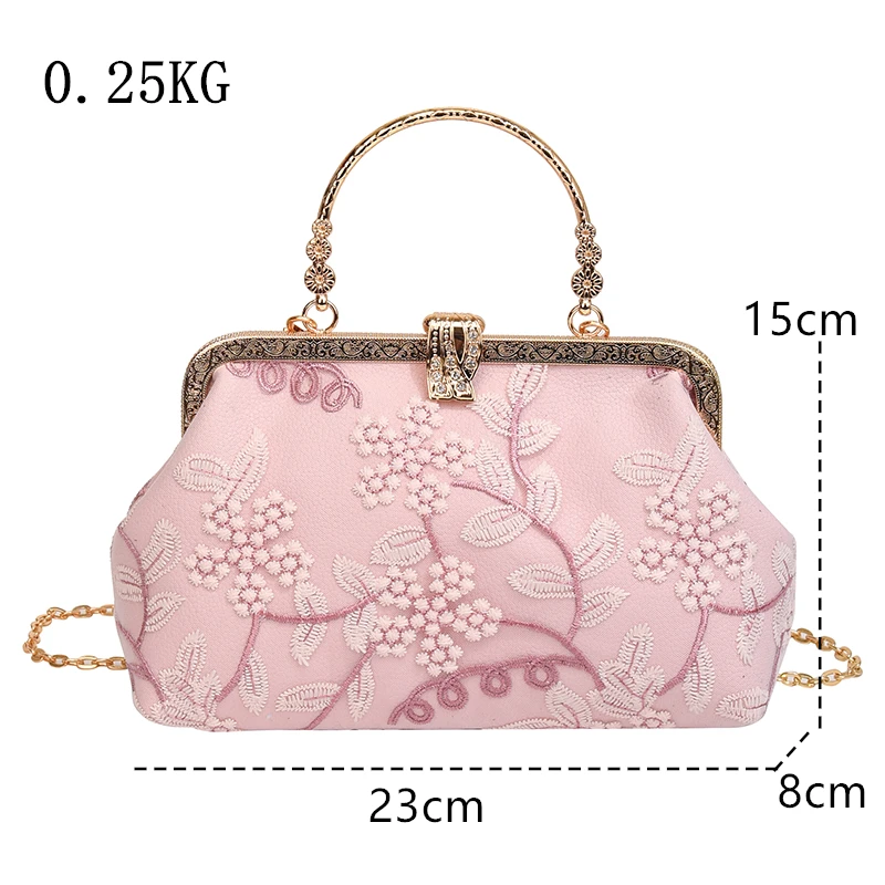 Vintage Chinese Style Evening Bags Handmade Embroidery Flower With Handle Handbags For Women Fashion Chain Shoulder Bags Clutch