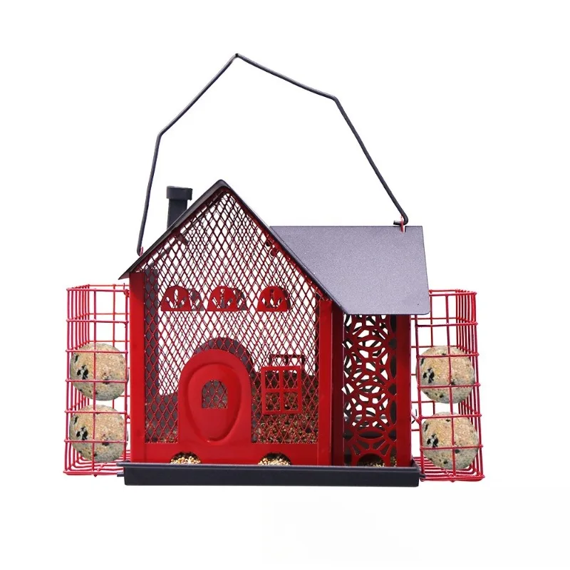 Metal Hummingbird Feeder Dual Chamber Bird House Design Automatic Feeding Hanging Type Outdoor Garden Bird Feeding Decor
