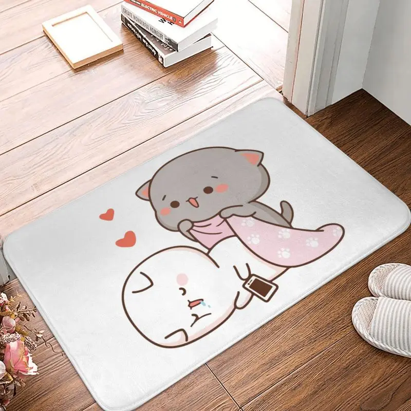 Peach And Goma Mochi Cat Drooling Doormat Anti-Slip Kitchen Bath Mat Garden Garage Door Floor Entrance Carpet Rug