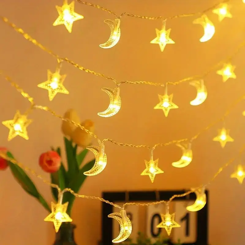 LED Pentagram Moon Light String Battery Box Power Supply 1.5M/3M Bedroom Courtyard Atmosphere Decoration Light image 4