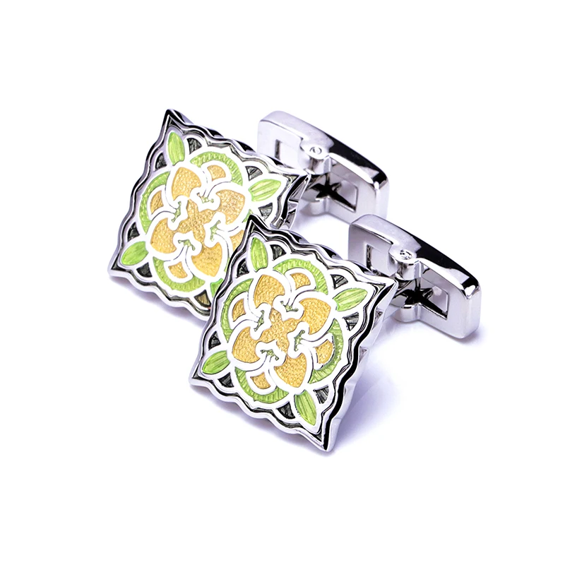 KFLK Jewelry French shirt cufflink for mens Brand Green enamel Fashion cuff link button Luxury High Quality male  guests