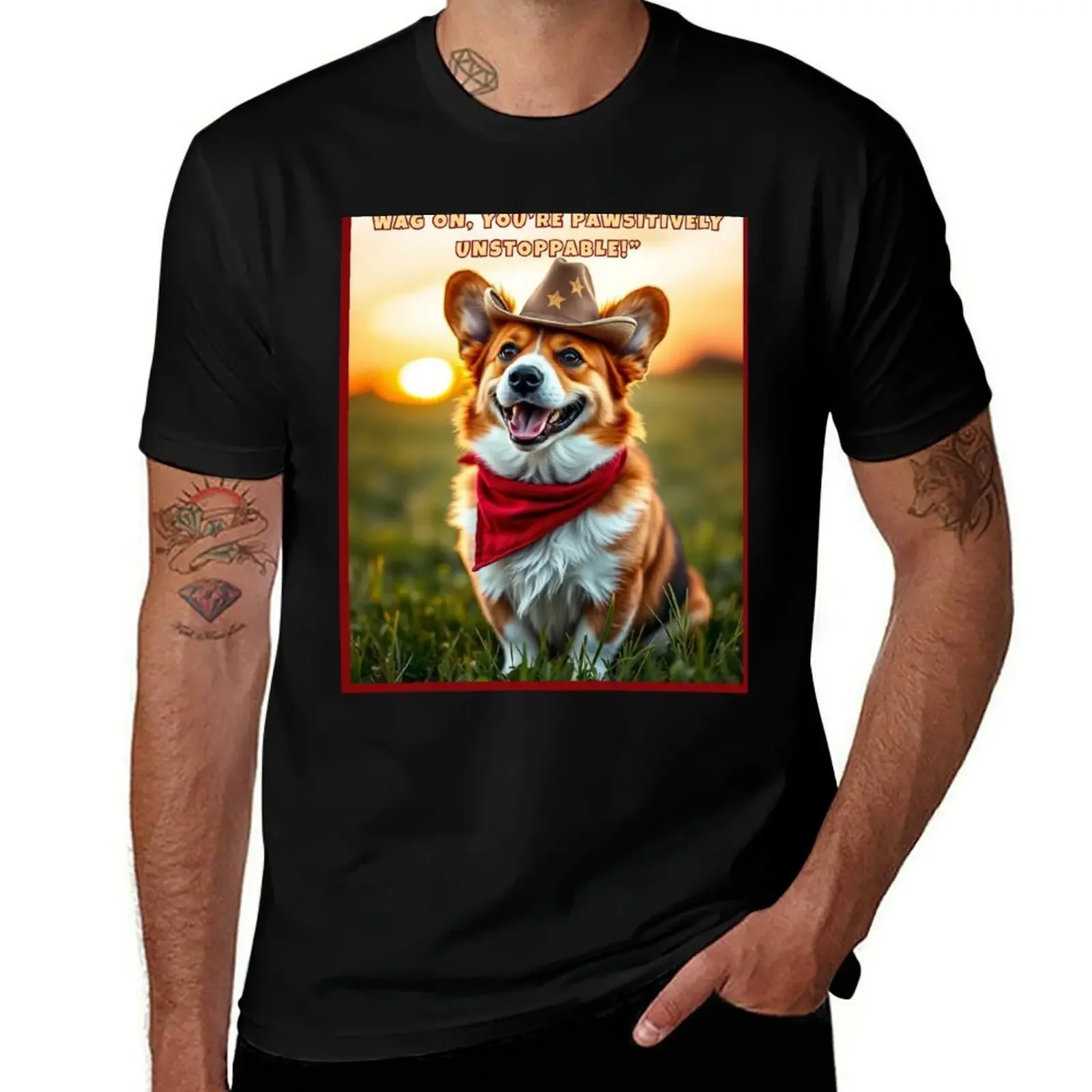 

Joyful Corgi with Cowboy Hat – Pawsitively Unstoppable Dog Art T-Shirt man t shirt for a boy mens t shirts casual stylish