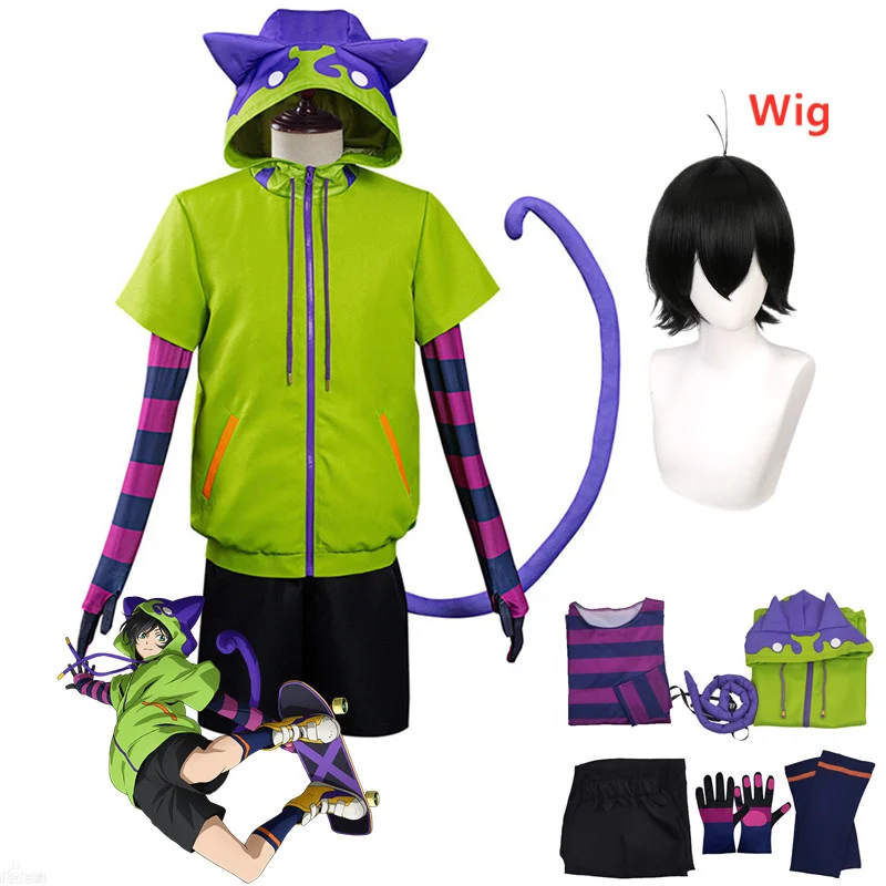 SK8 die Unendlichkeit Miya Chinen Hoodie Cosplay Kostüme Mit Kapuze Zipper Kurze Jacke Schwanz Handschuhe Zentai Anzug Anime SK Acht Uniform