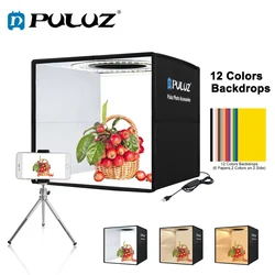 Puluz Photo Studio Lightbox Foldable Photography Softbox 3 Model Led Light Shooting Tent Box Kit & 6/12 Backdrops Background