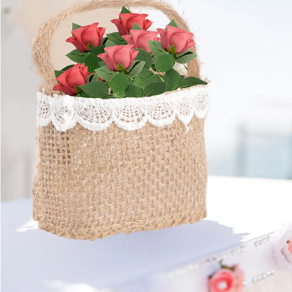6Pcs Linen Easter Baskets Handheld Storage for Flowers Candies Small Gifts Home Wedding Decoration Burlap Baskets