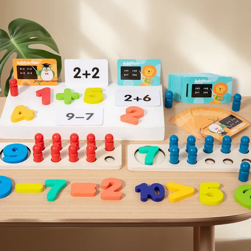 Puzzle d'addition et de soustraction numérique en bois pour enfants, jouet de reconnaissance des couleurs, jouet m m