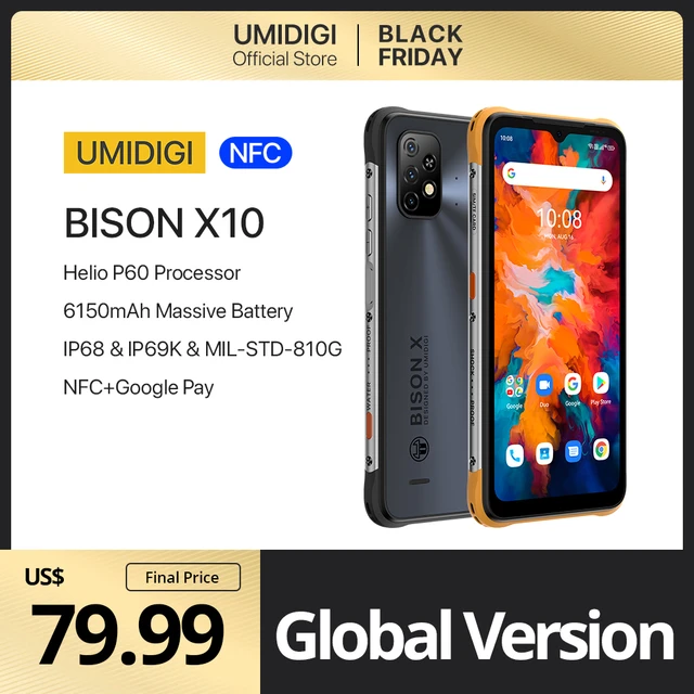 UMIDIGI BISON X10 IP68 Rugged Android Smartphone NFC 4GB 64GB Helio P60  Octa Core 6.53