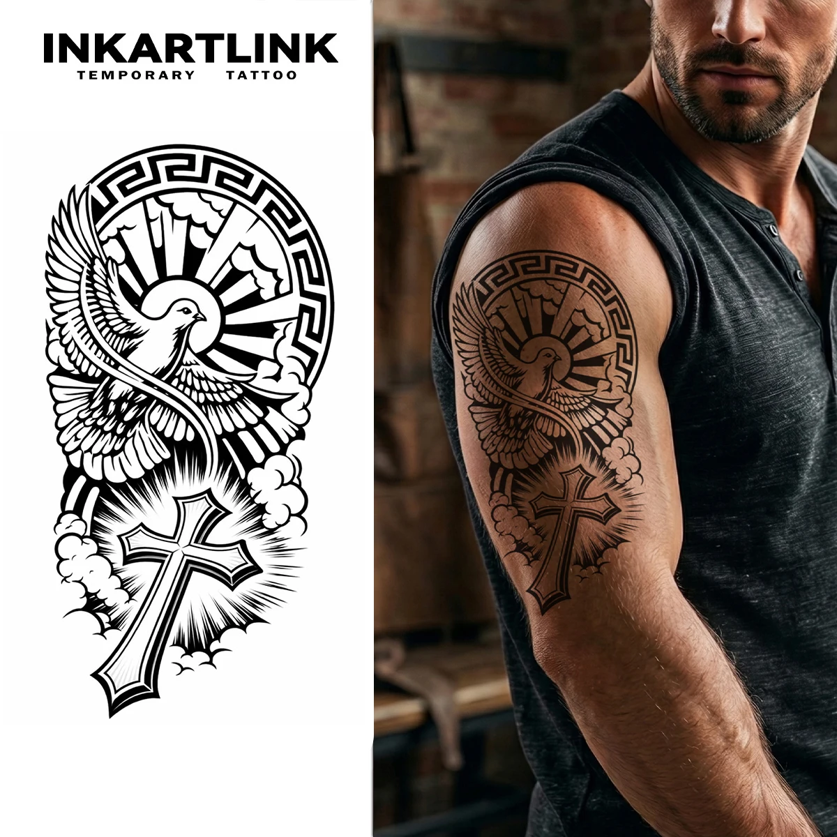 

INKARTLINK Dove Cross Faith Juice Tattoo Patch Waterproof, Continuous Color Rendering for 1-2 Weeks, Essential for Trendy People