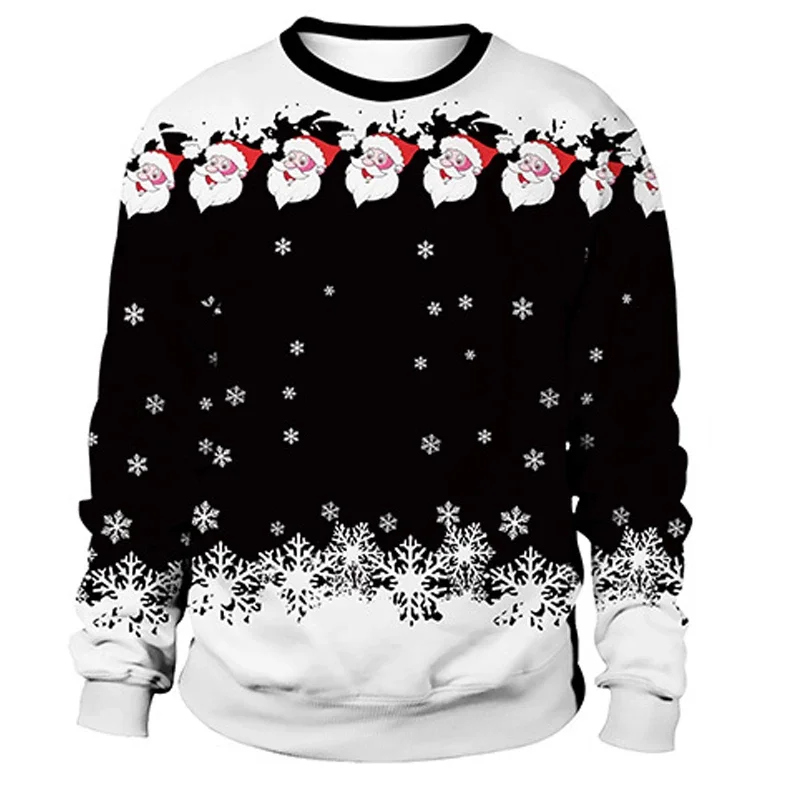 

Men Women Xmas Sweatshirt 3D Christmas Snowman Snowflakes Print Ugly Christmas Sweater Unisex Pullover Holiday Party Jumper Tops